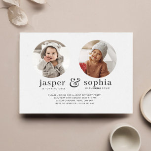 Rundes gemeinsames Geburtstagseinladungsfoto Einladung