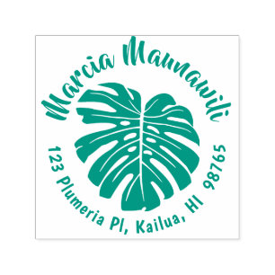 Rundes hawaiisches Adressen-Briefmarke Monstera Permastempel