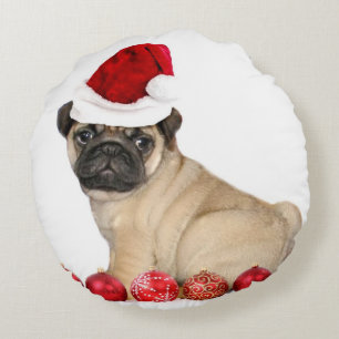 Rundes Kissen des WeihnachtsMops-Welpen