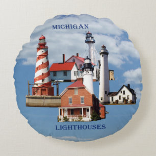 Rundes Kissen Michigan-Leuchtturmes