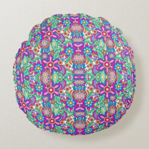 Rundes Kissen mit lebendigen floralen Mandala-Must