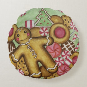 Rundes Kissen mit Weihnachtsbonbonkeksen