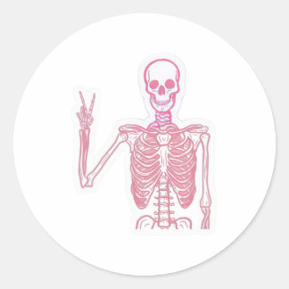 Rundes Klassik-Sticker mit rosa Skelett-Friedensze Runder Aufkleber