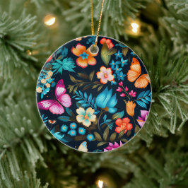 Rundes Ornament mit lebendigem Blumendesign