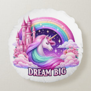 Rundes PilloWhimsical Einhorn-Schloss Regenbogen-K Kissen