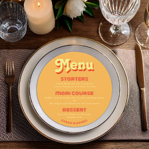 Rundes Retro-Hochzeits-Groovy-Menu Orange Rot Gelb Menükarte