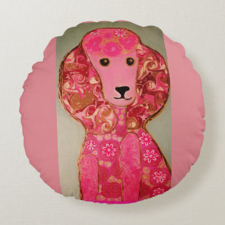 Rundes Wurfs-Kissen (16 Zoll) mit rosa Pudel-Hund Kissen
