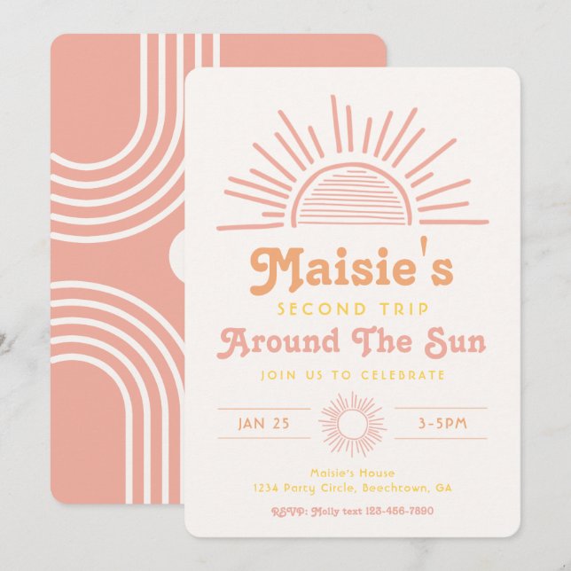 Rundgang durch die Sonne | Boho Birthday Einladung (Vorne/Hinten)