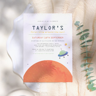 Rundgang um die Sonne | Weltraumjunge Geburtstag Einladung