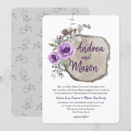 Rundholz Lila Rose und Eukalyptus-Hochzeit Einladung