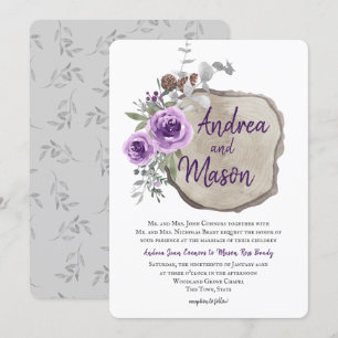 Rundholz Lila Rose und Eukalyptus-Hochzeit Einladung