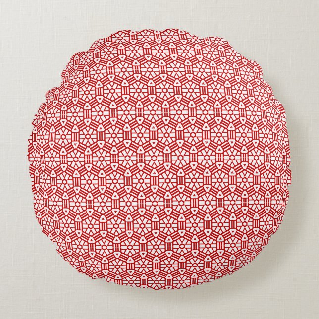 Rundkissen - Hexagon und Bars in Rot Rundes Kissen (Vorderseite)