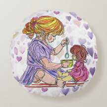 Rundkissen Kleine Mädchen und Babydoll
