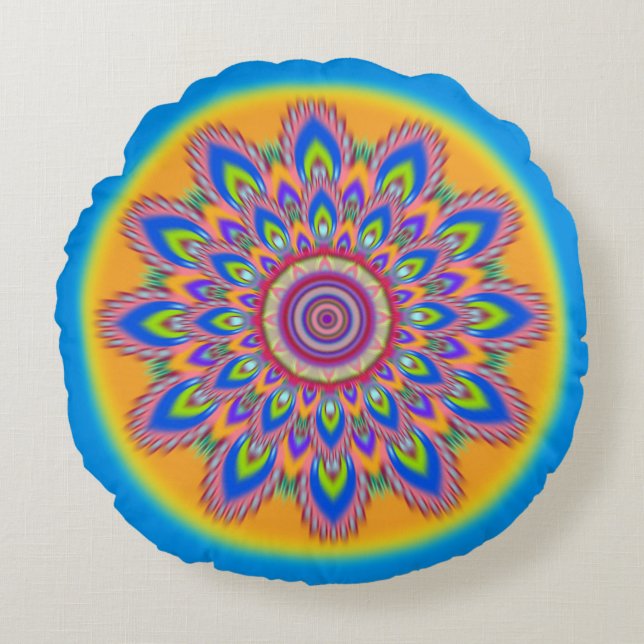 Rundkissen Mandala pyschedelische Baumwolle. Rundes Kissen (Vorderseite)