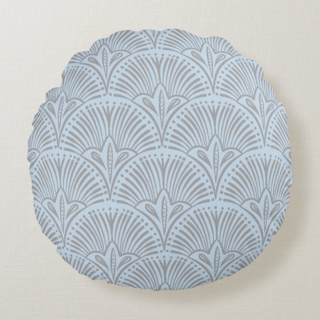 Rundkissen mit grauem und hellblauem Muster Rundes Kissen (Vorderseite)
