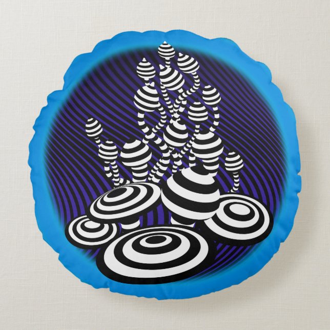 Rundkissen Mitternacht Blues Magic Mushroom-Baumwo Rundes Kissen (Vorderseite)