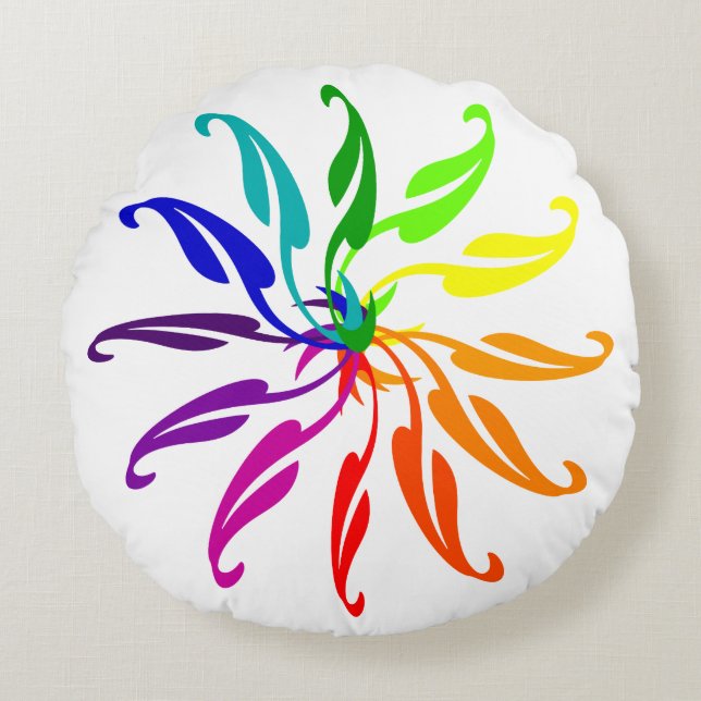 Rundkissen - Rainbow-farbene Blätter Rundes Kissen (Vorderseite)