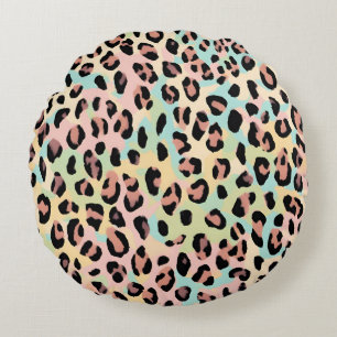 Rundkissenpastellblauer rosa Leoparden Rundes Kissen