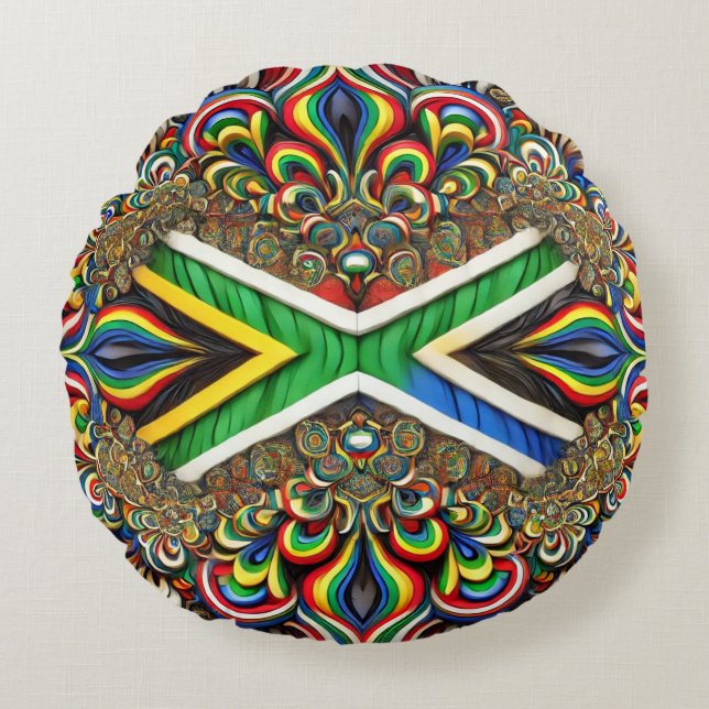 Rundkopfkissen mit Südafrika-Farben Rundes Kissen (Vorderseite)