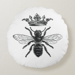 Rundkopfkissen mit Vintager Bienenkönigin Rundes Kissen