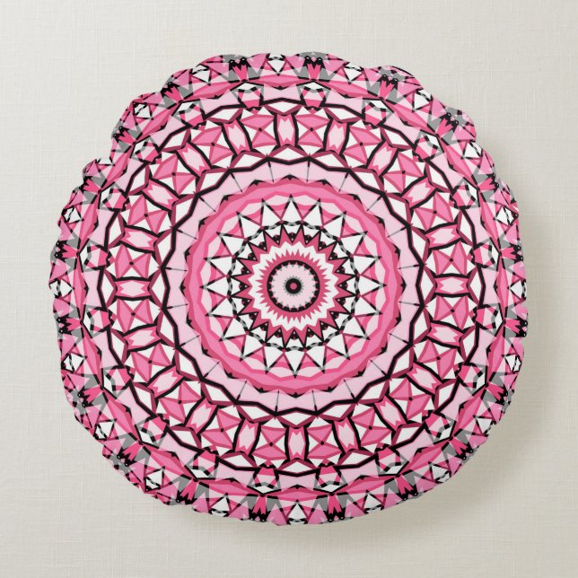 Rundmandala-Muster im Mosai-Stil aus Glas Rundes Kissen (Vorderseite)