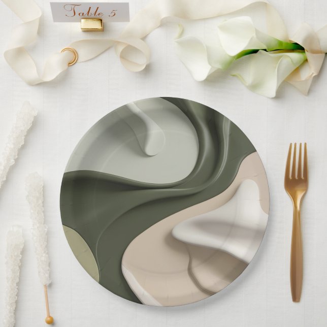 Rundpapierplatte in stilvoller abstrakter Grafik Pappteller (Hochzeit)