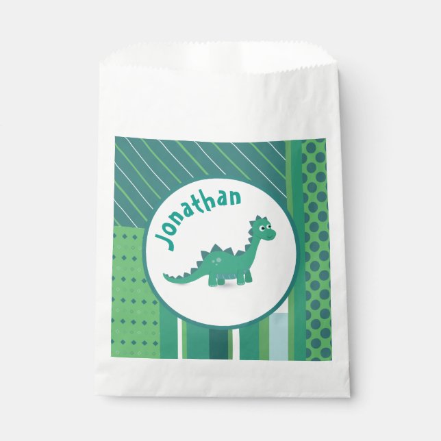 Rundrahmen in grün/blau mit niedlichem Dinosaurier Geschenktütchen (Vorderseite)