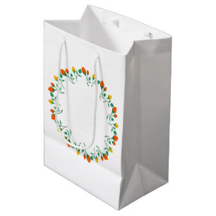 Rundrahmen mit Blumenrahmen, gelb und rote Rose, B Mittlere Geschenktüte