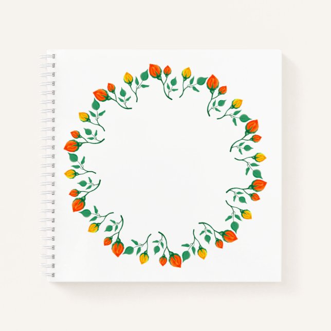 Rundrahmen mit Blumenrahmen, gelb und rote Rose, B Notizbuch (Vorderseite)