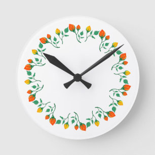 Rundrahmen mit Blumenrahmen, gelb und rote Rose, B Runde Wanduhr