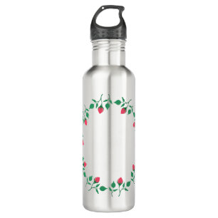 Rundrahmen mit rosa rosa Blume Edelstahlflasche