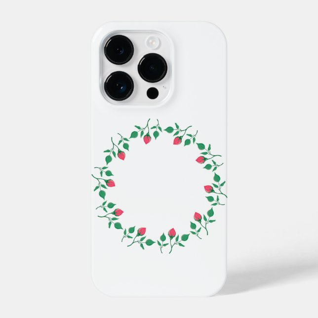 Rundrahmen mit rosa rosa Blume iPhone 14 Pro Hülle (Rückseite)