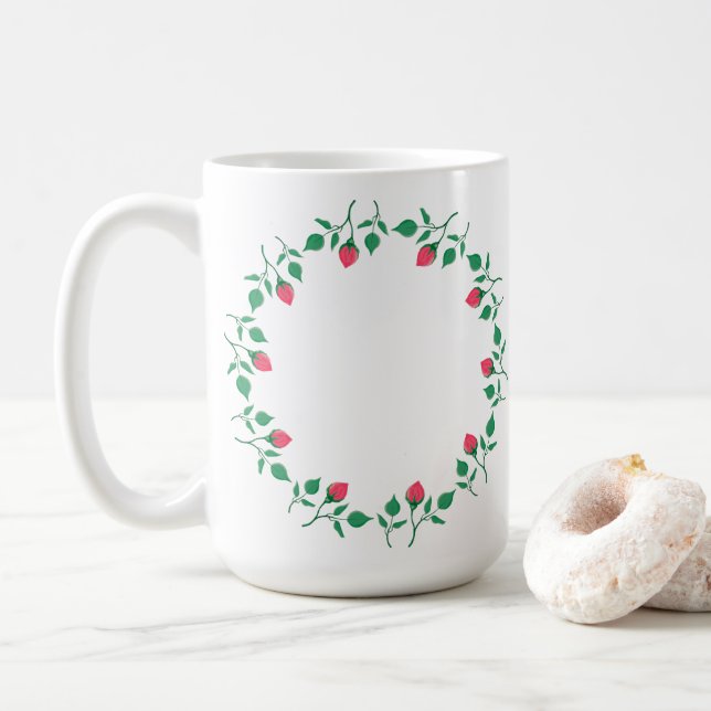Rundrahmen mit rosa rosa Blume Kaffeetasse (Mit Donut)
