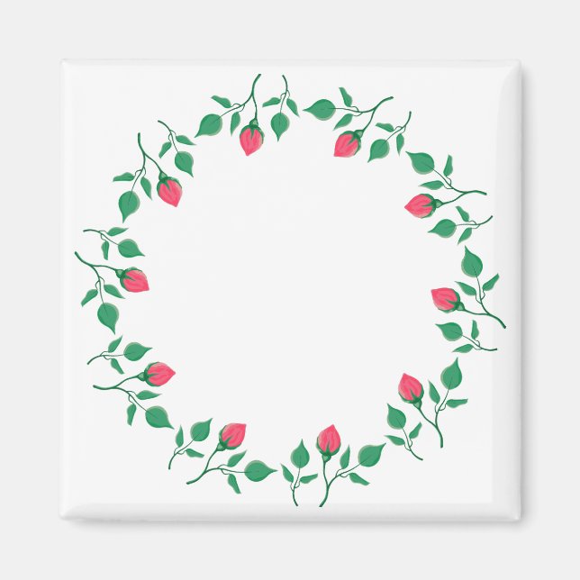 Rundrahmen mit rosa rosa Blume Magnet (Vorne)