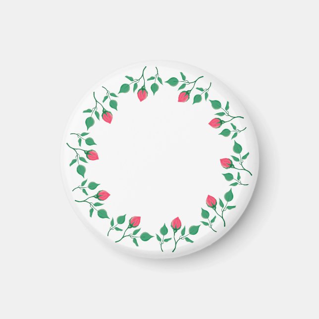 Rundrahmen mit rosa rosa Blume Magnet (Vorne)