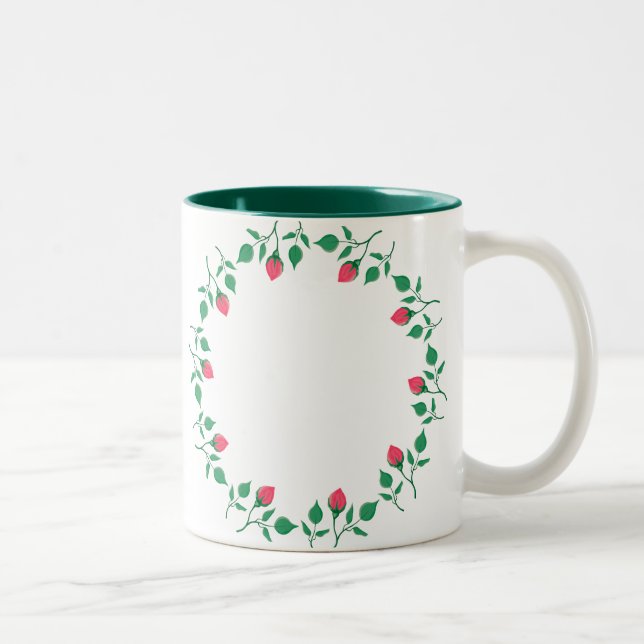 Rundrahmen mit rosa rosa Blume Zweifarbige Tasse (Rechts)