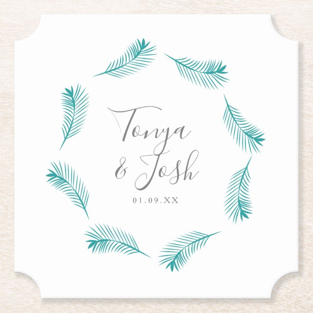 Rundschreiben-Hochzeit für tropische Palm-Blätter Untersetzer (Vorderseite)