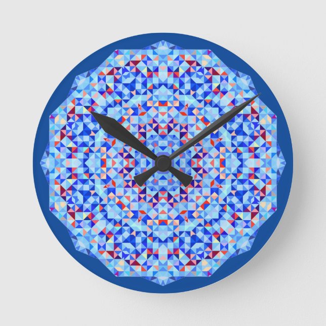 Rundsichel, geometrisch rosa und blau runde wanduhr (Vorderseite)