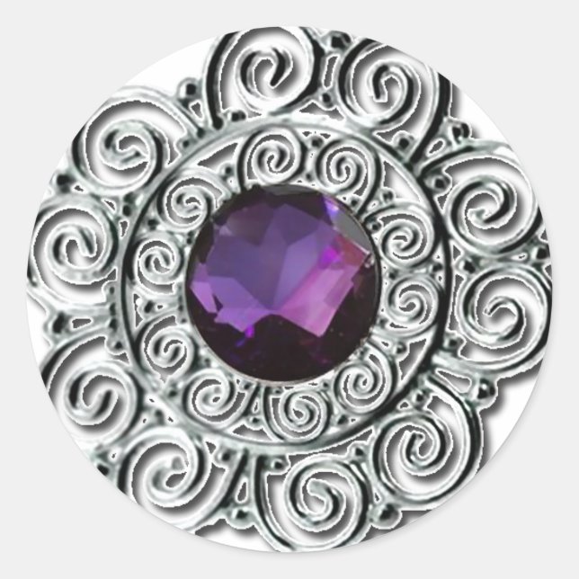 Rundsilber und Amethyst-Druckaufkleber Runder Aufkleber (Vorderseite)