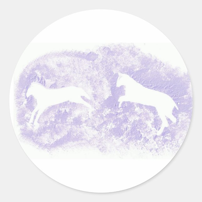 Rundsticker mit Springen von Weißen Pferden Runder Aufkleber (Vorderseite)