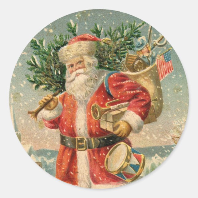 RUNDSTÜCK MIT SANTA UND BAUM UMSCHLAG AUFKLEBER (Vorderseite)