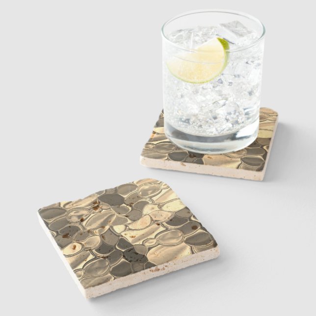 Rundungen in Bronze oder Beige, glänzend Steinuntersetzer (Seitenansicht)