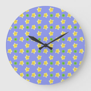 Rundwanduhr: Primeln auf Violettblau, Polka Dots Große Wanduhr