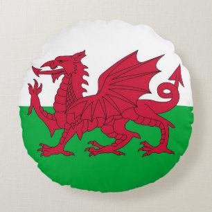 Rundwurfkissen mit der Flagge von Wales, Vereinigt Rundes Kissen