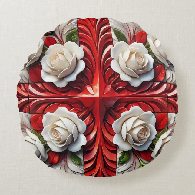 Rundwurfkissen mit englischen Rose Rundes Kissen (Vorderseite)