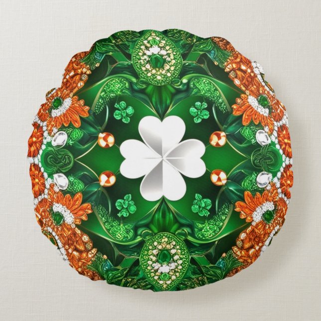 Rundwurfkissen mit irischen Farben Rundes Kissen (Vorderseite)