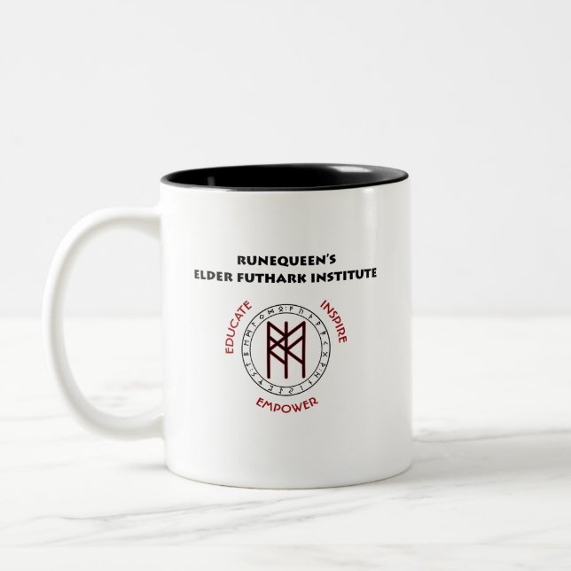 RuneQueen's RQEFI-Logo in Englisch/Español Zweifarbige Tasse (Links)