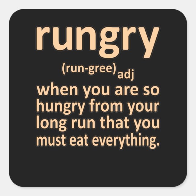 Rungry Definition Halbmarathon Runner Gra Quadratischer Aufkleber (Vorderseite)