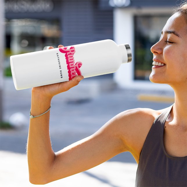 Runher Running Pink Bold Retro Schriftart Motivier Edelstahlflasche (Von Creator hochgeladen)