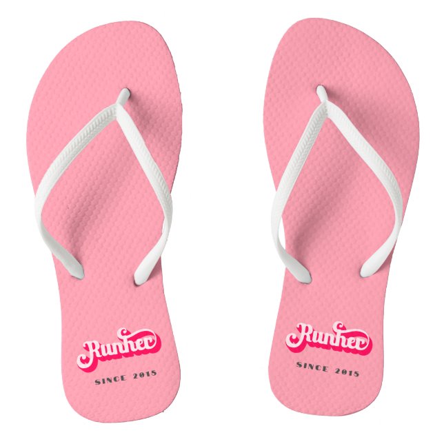 Runher Running Pink Bold Retro Schriftart Motivier Flip Flops (Fußbett)